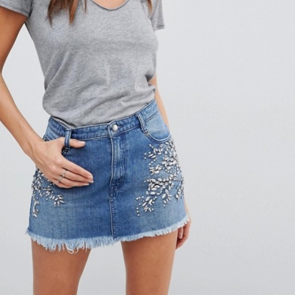 Free People Dresses & Skirts - Free people distressed embellished jean skirt